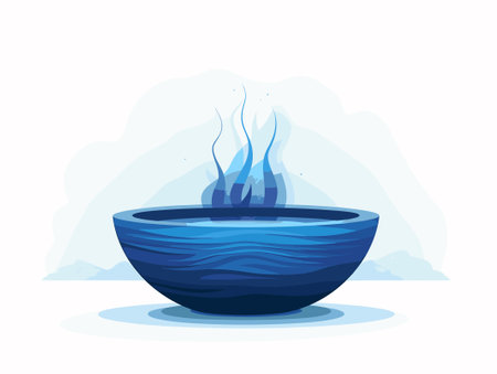 Illustration of a bowl of hot water in the sea. Vector illustrationのイラスト素材