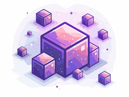 Isometric 3d cube vector illustration. Isometric cubes with different colors and shapesのイラスト素材