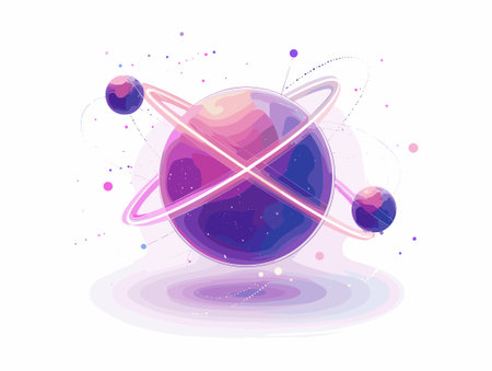 Vector illustration of planet with orbits and stars in flat style on white background.のイラスト素材