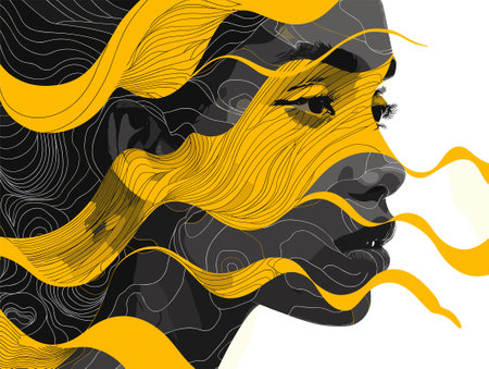Abstract portrait of a beautiful young woman with yellow hair. Vector illustration.のイラスト素材