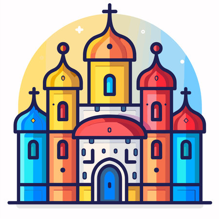 Church icon. Colorful vector illustration in flat cartoon style. Religious architecture.のイラスト素材