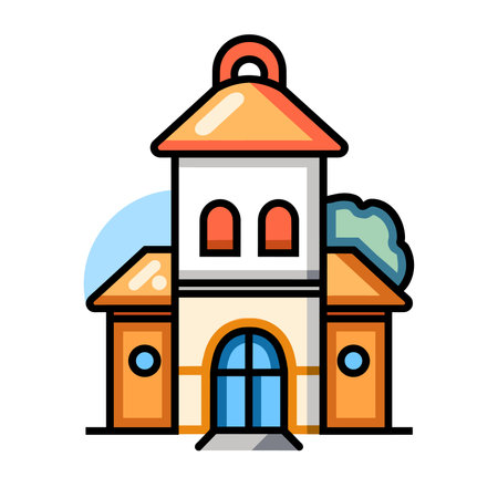 Vector illustration of a school building in flat style. School building icon.のイラスト素材