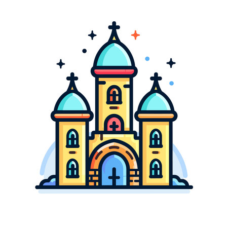 Church icon in outline style on a white background. Vector illustration.のイラスト素材