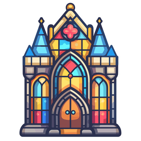 Colorful stained glass window icon in flat style isolated on white backgroundのイラスト素材