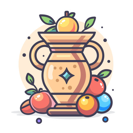 Ceramic jug with fruits. Vector illustration in flat style.のイラスト素材