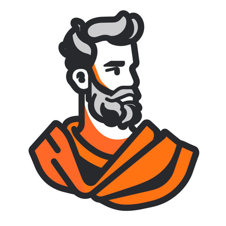 Handsome bearded man in orange scarf. Vector illustration on white background.