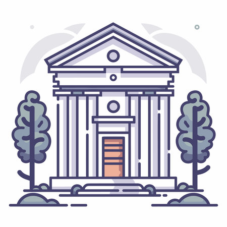 Vector illustration of bank building in linear style on white backgroundのイラスト素材