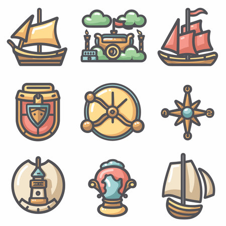 Nautical icons set. Vector illustration of 16 nautical icons for webのイラスト素材