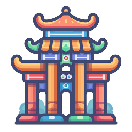 Chinese temple building vector illustration. Traditional Chinese temple building icon.のイラスト素材