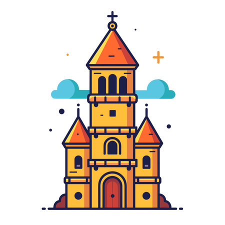 Flat vector illustration of church tower in flat style. Outline icon of church tower.のイラスト素材