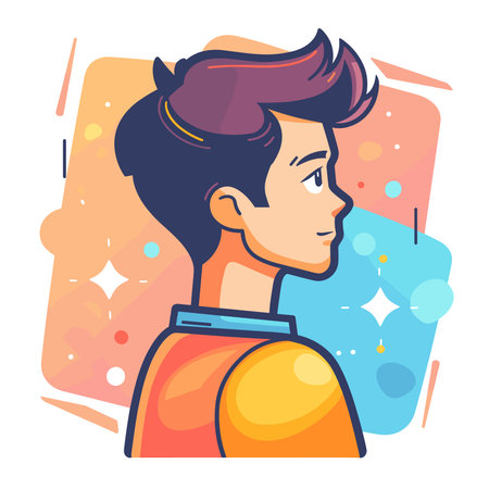 Vector illustration of a young man in profile on a colorful background.