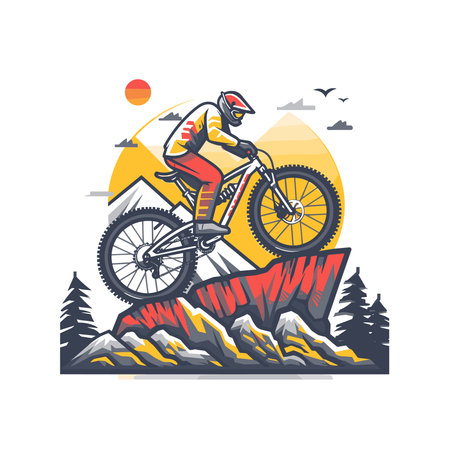 Mountain bike rider in the mountains. Extreme sport vector illustration.のイラスト素材