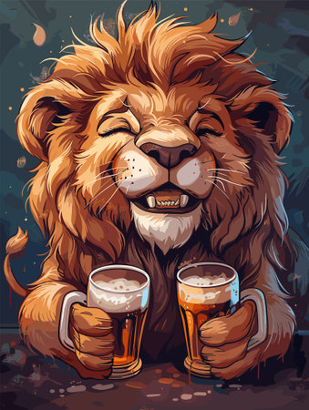 Lion with beer. Vector illustration of a lion with beer.のイラスト素材