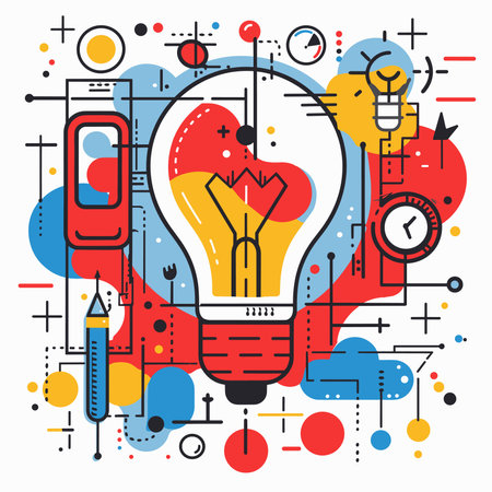 Vector illustration of lightbulb on colorful background. Creative idea concept.のイラスト素材
