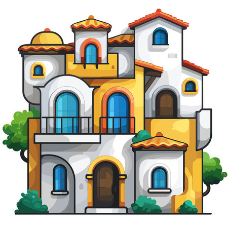 Colorful building on white background. Vector illustration in a flat style.のイラスト素材