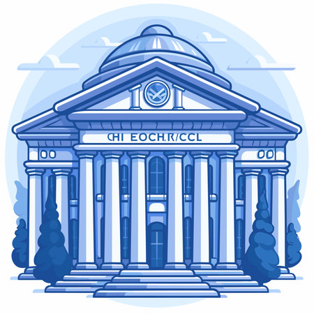 Illustration of the university building on blue background. Vector illustration.のイラスト素材
