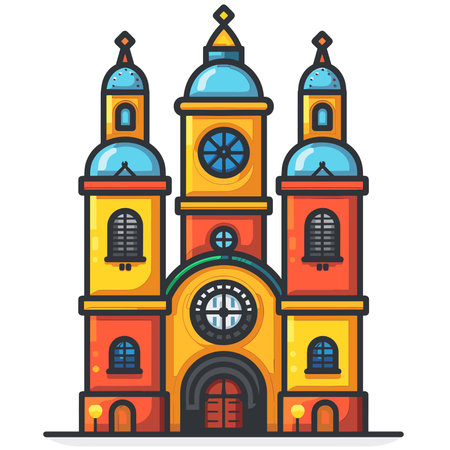 Church building icon. Vector illustration in flat style. Isolated on white background.のイラスト素材