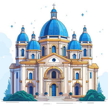 Orthodox church on a background of blue sky. Vector illustration.のイラスト素材