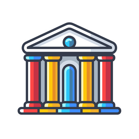 Bank building icon in flat style. Vector illustration on white isolated background.のイラスト素材