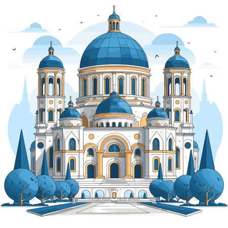 Cathedral of Christ the Savior in Moscow, Russia. Vector illustrationのイラスト素材