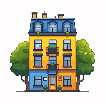 House in the city. Colorful vector illustration in flat style.のイラスト素材