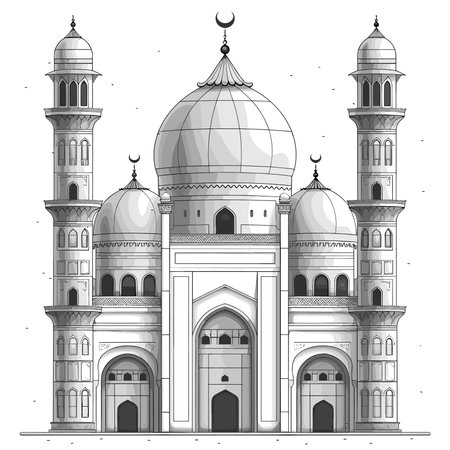 Taj Mahal isolated on white background. Vector illustration in flat style.のイラスト素材