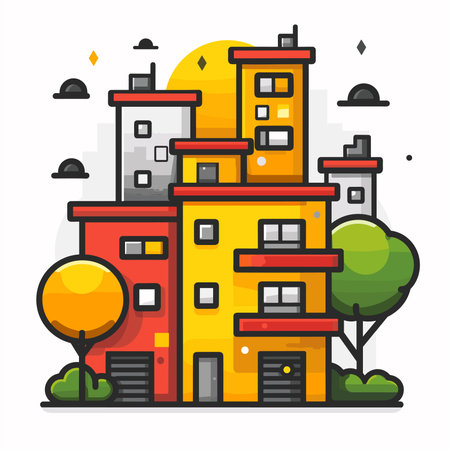 Colorful flat style vector illustration. Cityscape, urban landscape.のイラスト素材