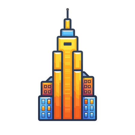 Skyscraper building icon in flat style isolated on white background. Vector illustration.のイラスト素材