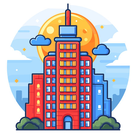 Vector illustration of city building in flat style. Urban landscape with skyscrapers.のイラスト素材