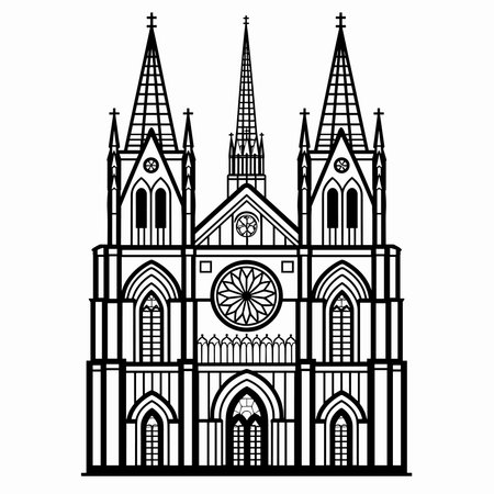 church building icon cartoon isolated vector illustration graphic design in black and whiteのイラスト素材