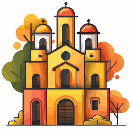 Church in autumn. Vector illustration in flat design style. Church in autumn.のイラスト素材