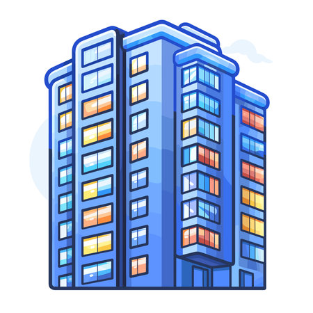 Vector illustration of modern skyscraper in flat style. Building with windows.のイラスト素材