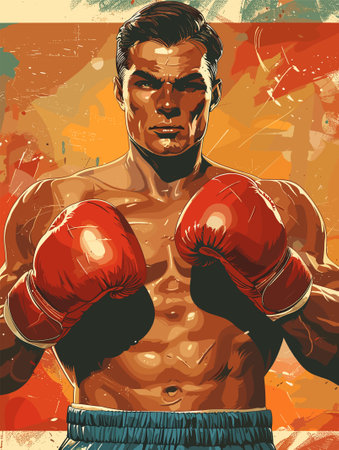 Boxer with red boxing gloves. Vector illustration in retro style.のイラスト素材