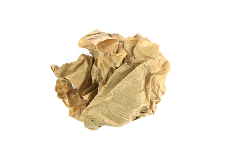 Crumpled recycle paper ball isolated on white background. No idea for concept design. Close up.の写真素材
