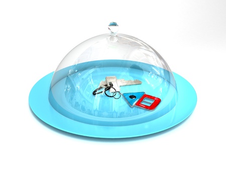 3d keys under glassの写真素材