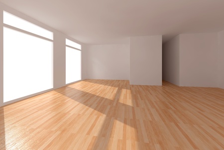 clear room with parquet 3d interiorの写真素材