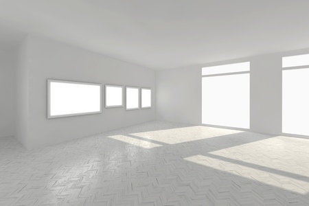 clear room with parquet 3d interiorの写真素材