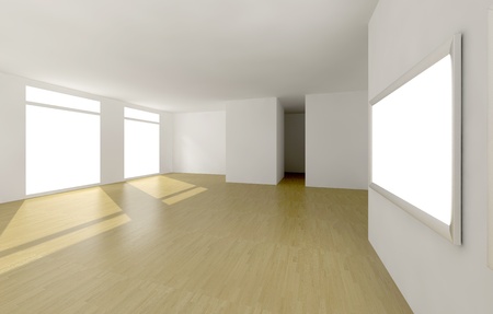 clear room with parquet 3d interiorの写真素材