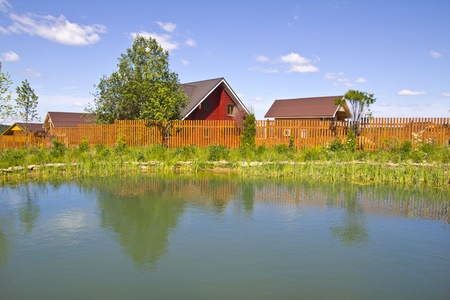 rural landscape with small lakeの写真素材