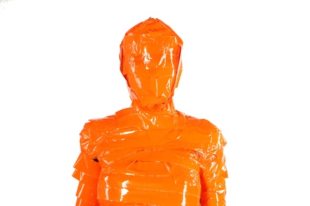 Female rolled up by an adhesive tapeの写真素材