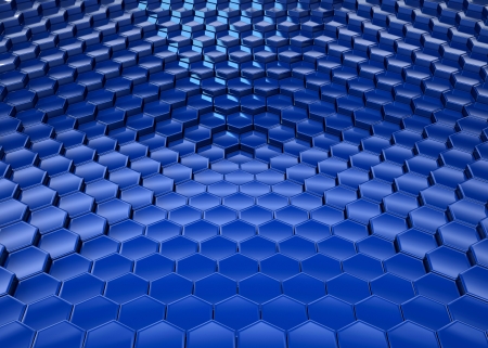 Blue plastic hexagons placed down to the centerの写真素材