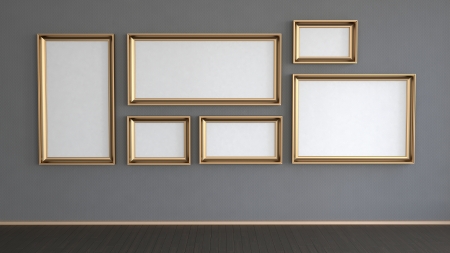 abstract interior wall with many golden frames on it