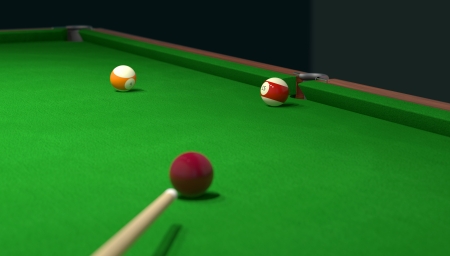 billiard ball waiting for a hit on green billiard table