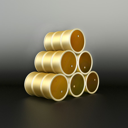 few golden barrels made in the shape of pyramide