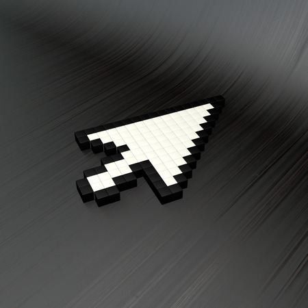 pixel style 3d cursor arrow on dark wooden backgroundの写真素材
