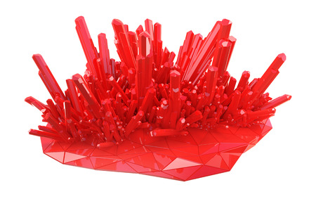 bunch of fine red glossy crystals isolated on whiteの写真素材
