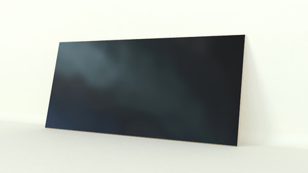 single blank black plank standing in abstract white spaceの写真素材