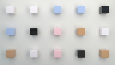 abstract geometrical background with white field and few small cubes