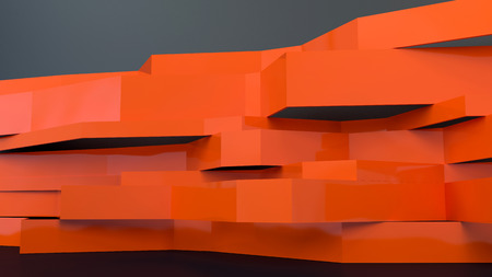 abstract architectural composition with broken orange plastic panels in perspective