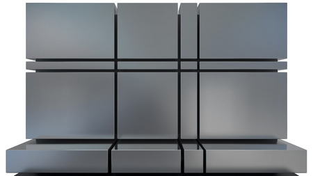 architectural background with stylish podium made of matted metalの写真素材